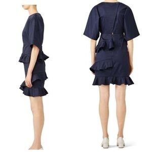 Fame and Partners Navy Blue Mini Cocktail Dress Ruffle Layered Cotton Size Small